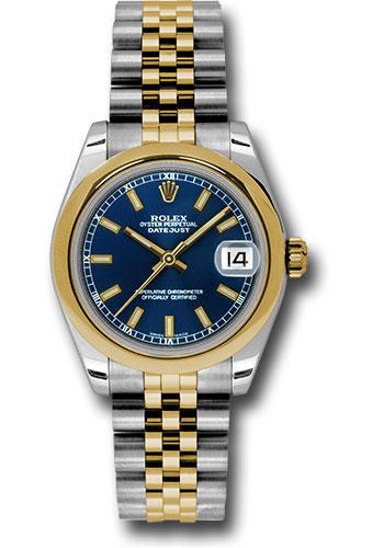Rolex Datejust 178243 Steel and Yellow Gold 31 Domed Bezel - Blue Index Dial - Jubilee Bracelet - blij