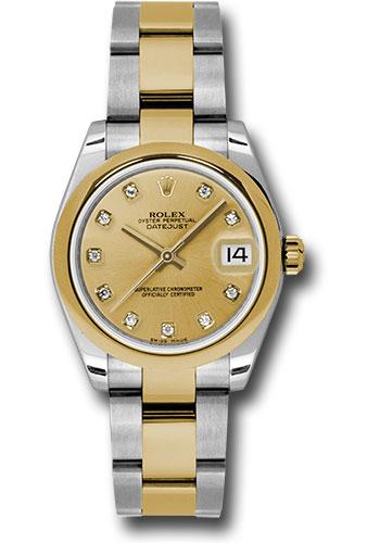 Rolex Datejust 178243 Steel and Yellow Gold 31 Domed Bezel - Champagne Diamond Dial - Oyster Bracelet - chdo