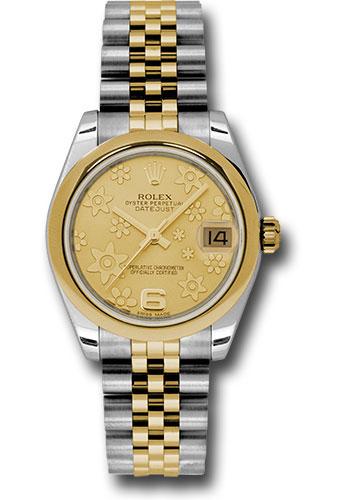 Rolex Datejust 178243 Steel and Yellow Gold 31 Domed Bezel - Champagne Floral Motif Dial - Jubilee Bracelet - chfj