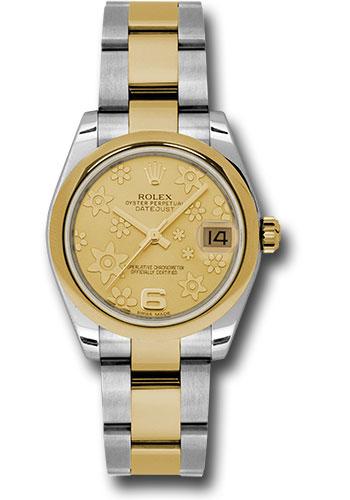 Rolex Datejust 178243 Steel and Yellow Gold 31 Domed Bezel - Champagne Floral Motif Dial - Oyster Bracelet - chfo Main image