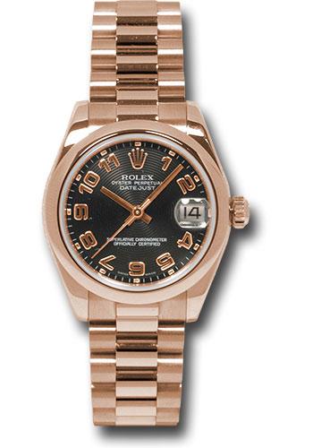 Rolex Datejust 178245 Pink Gold 31 Domed Bezel - Black Arabic Dial - President Bracelet - bkap