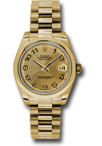 Rolex Datejust 178248 Yellow Gold 31 Domed Bezel - Champagne Concentric Circle Arabic Dial - President Bracelet - chcap Main image