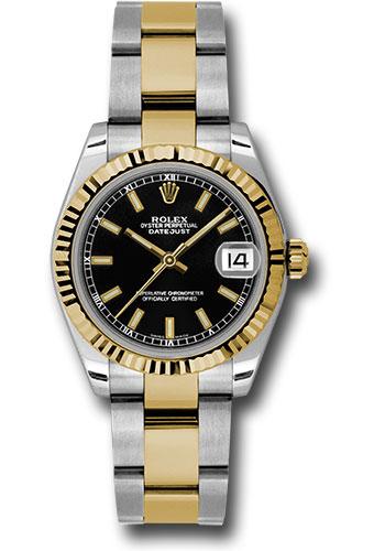 Rolex Datejust 178273 Steel and Yellow Gold 31 Fluted Bezel - Black Index Dial - Oyster Bracelet - bkio Main image