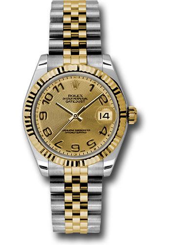 Rolex Datejust 178273 Steel and Yellow Gold 31 Fluted Bezel - Champagne Concentric Circle Arabic Dial - Jubilee Bracelet - chcaj Main image