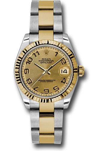 Rolex Datejust 178273 Steel and Yellow Gold 31 Fluted Bezel - Champagne Concentric Circle Arabic Dial - Oyster Bracelet - chcao