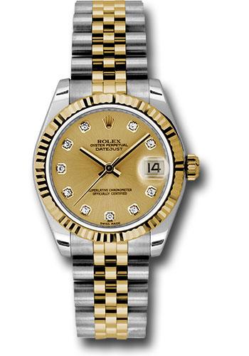 Rolex Datejust 178273 Steel and Yellow Gold 31 Fluted Bezel - Champagne Diamond Dial - Jubilee Bracelet - chdj