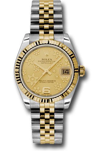 Rolex Datejust 178273 Steel and Yellow Gold 31 Fluted Bezel - Champagne Floral Motif Dial - Jubilee Bracelet - chfj Main image