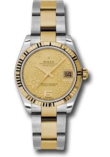Rolex Datejust 178273 Steel and Yellow Gold 31 Fluted Bezel - Champagne Floral Motif Dial - Oyster Bracelet - chfo Main image