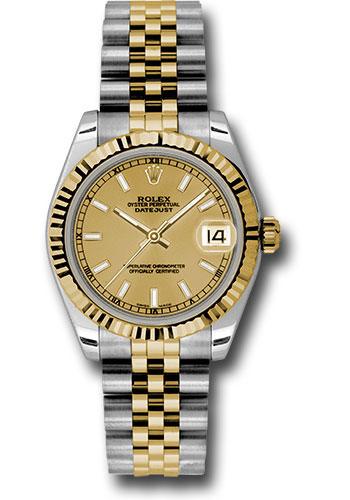 Rolex Datejust 178273 Steel and Yellow Gold 31 Fluted Bezel - Champagne Index Dial - Jubilee Bracelet - chij