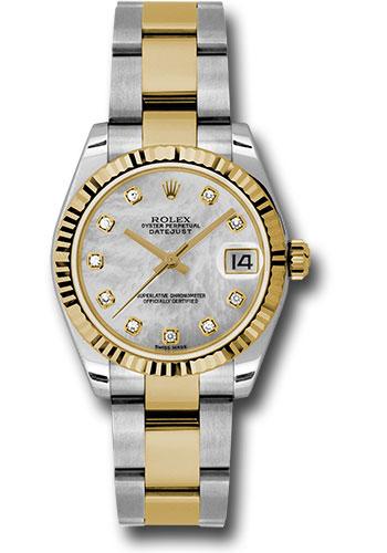Rolex Datejust 178273 Steel and Yellow Gold 31 Fluted Bezel - Mother-Of-Pearl Diamond Dial - Oyster Bracelet - mdo