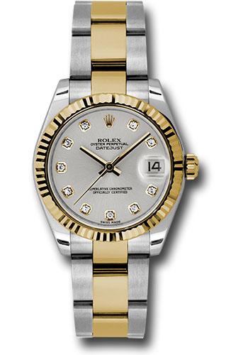 Rolex Datejust 178273 Steel and Yellow Gold 31 Fluted Bezel - Silver Diamond Roman Vi Diamond Dial - Oyster Bracelet - sdo