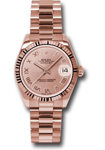 Rolex Datejust 178275 Pink Gold 31 Fluted Bezel - Pink Champagne Roman Dial - President Bracelet - prp