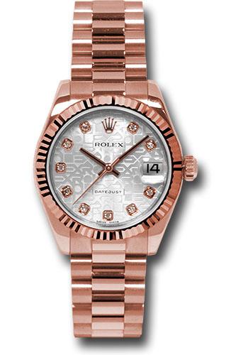 Rolex Datejust 178275 Pink Gold 31 Fluted Bezel - Silver Jubilee Diamond Dial - President Bracelet - sjdp Main image