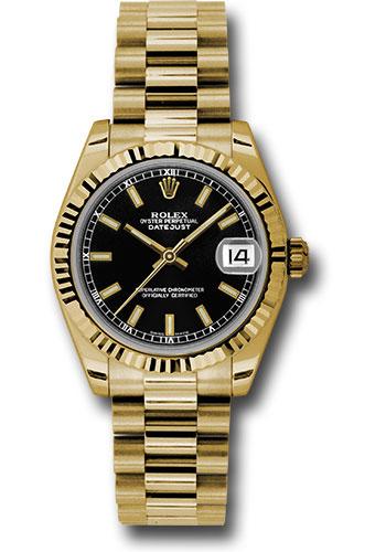 Rolex Datejust 178278 Yellow Gold 31 Fluted Bezel - Black Index Dial - President Bracelet - bkip Main image