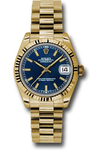 Rolex Datejust 178278 Yellow Gold 31 Fluted Bezel - Blue Index Dial - President Bracelet - blip