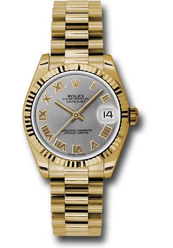 Rolex Datejust 178278 Yellow Gold 31 Fluted Bezel - Gray Roman Dial - President Bracelet - grp