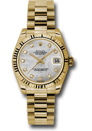 Rolex Datejust 178278 Yellow Gold 31 Fluted Bezel - Mother-Of-Pearl Diamond Dial - President Bracelet - mdp