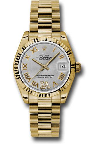 Rolex Datejust 178278 Yellow Gold 31 Fluted Bezel - Silver Diamond Roman Vi Roman Dial - President Bracelet - sdrp Main image