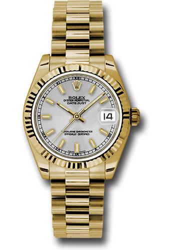 Rolex Datejust 178278 Yellow Gold 31 Fluted Bezel - Silver Diamond Roman Vi Index Dial - President Bracelet - sip