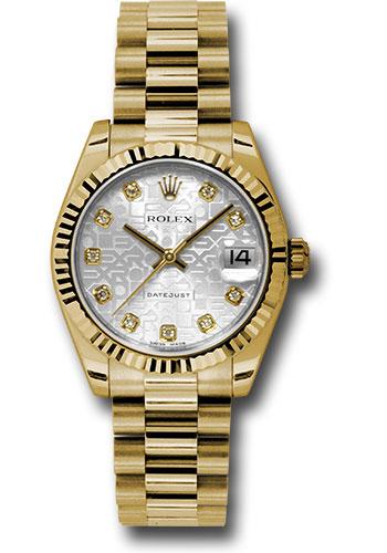 Rolex Datejust 178278 Yellow Gold 31 Fluted Bezel - Silver Jubilee Diamond Dial - President Bracelet - sjdp