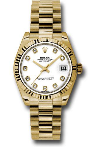 Rolex Datejust 178278 Yellow Gold 31 Fluted Bezel - White Diamond Dial - President Bracelet - wdp