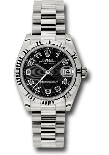 Rolex Datejust 178279 White Gold 31 Fluted Bezel - Black Concentric Circles Arabic Dial - President Bracelet - bkcap Main image