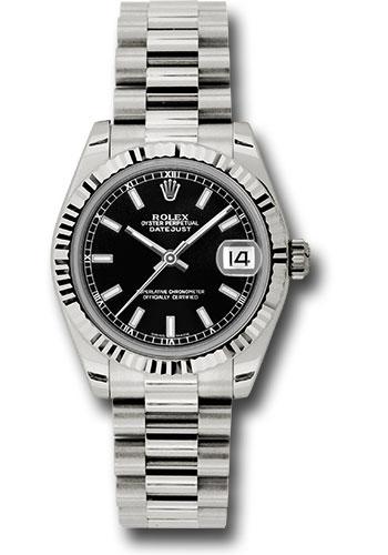 Rolex Datejust 178279 White Gold 31 Fluted Bezel - Black Index Dial - President Bracelet - bkip Main image
