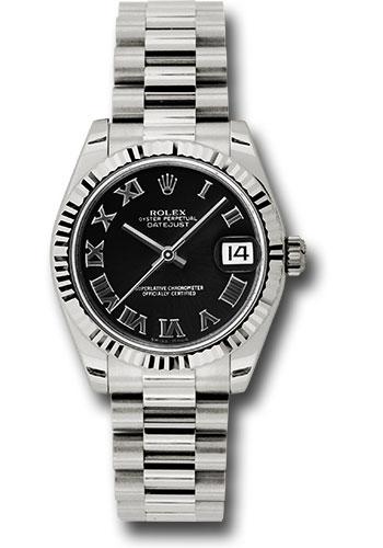 Rolex Datejust 178279 White Gold 31 Fluted Bezel - Black Roman Dial - President Bracelet - bkrp Main image