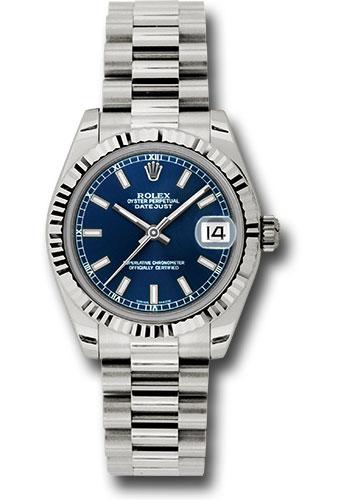 Rolex Datejust 178279 White Gold 31 Fluted Bezel - Blue Index Dial - President Bracelet - blip
