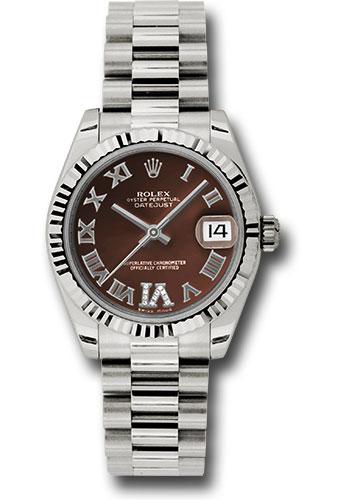 Rolex Datejust 178279 White Gold 31 Fluted Bezel - Bronze Diamond Roman Vi Roman Dial - President Bracelet - brdrp