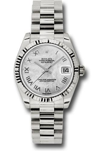 Rolex Datejust 178279 White Gold 31 Fluted Bezel - Mother-Of-Pearl Roman Dial - President Bracelet - mrp