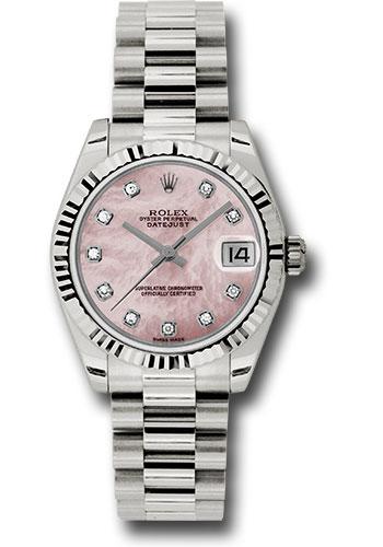 Rolex Datejust 178279 White Gold 31 Fluted Bezel - Pink Mother-Of-Pearl Diamond Dial - President Bracelet - pmdp