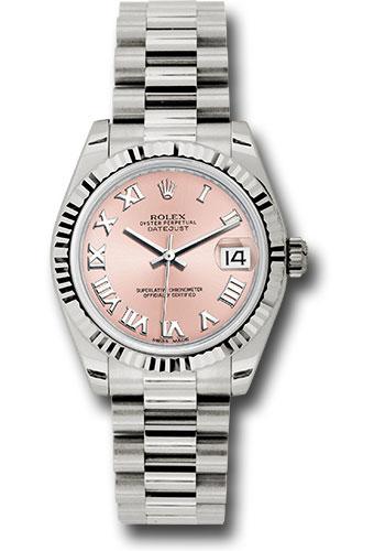 Rolex Datejust 178279 White Gold 31 Fluted Bezel - Pink Roman Dial - President Bracelet - prp