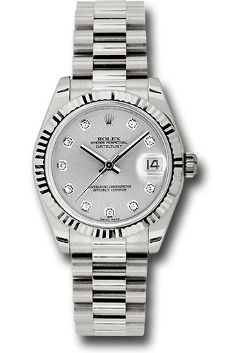 Rolex Datejust 178279 White Gold 31 Fluted Bezel - Silver Diamond Dial - President Bracelet - sdp Main image