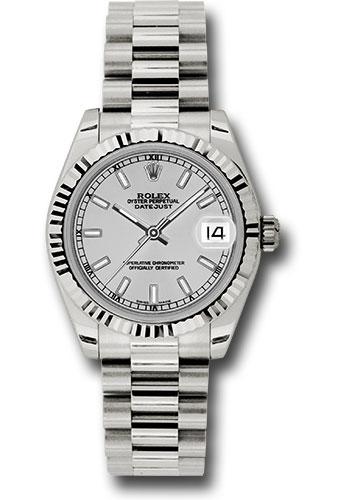 Rolex Datejust 178279 White Gold 31 Fluted Bezel - Silver Index Dial - President Bracelet - sip