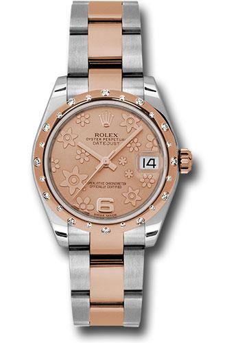 Rolex Datejust 178341 Steel and Everose Gold 31 24 Diamond Bezel - Pink Champagne Floral Motif Dial - Oyster Bracelet - pchfo
