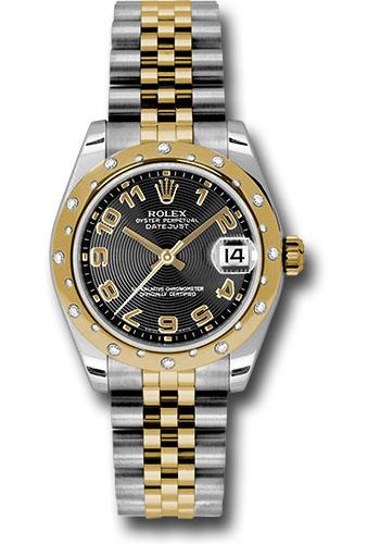 Rolex Datejust 178343 Steel and Yellow Gold 31 24 Diamond Bezel - Black Concentric Circle Arabic Dial - Jubilee Bracelet - bkcaj