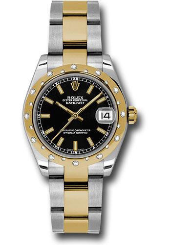 Rolex Datejust 178343 Steel and Yellow Gold 31 24 Diamond Bezel - Black Index Dial - Oyster Bracelet - bkio