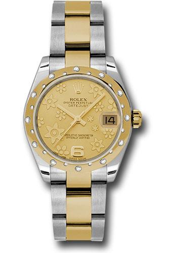Rolex Datejust 178343 Steel and Yellow Gold 31 24 Diamond Bezel - Champagne Floral Motif Dial - Oyster Bracelet - chfo Main image