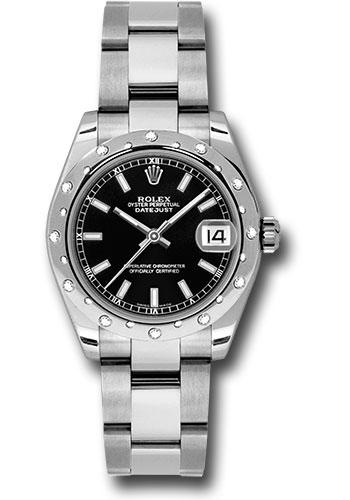 Rolex Datejust 178344 Steel and White Gold 31 24 Diamond Bezel - Black Index Dial - Oyster Bracelet - bkio