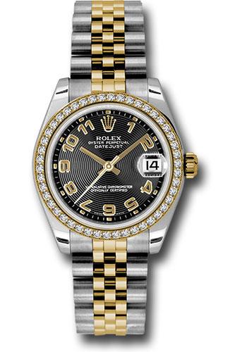 Rolex Datejust 178383 Steel and Yellow Gold 31 46 Diamond Bezel - Black Concentric Circle Arabic Dial - Jubilee Bracelet - bkcaj