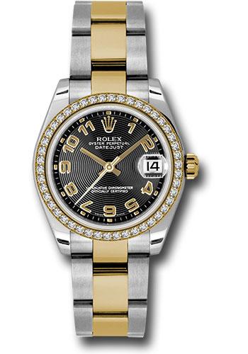 Rolex Datejust 178383 Steel and Yellow Gold 31 46 Diamond Bezel - Black Concentric Circle Arabic Dial - Oyster Bracelet - bkcao