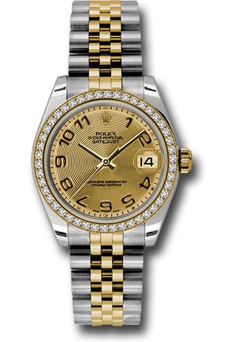 Rolex Datejust 178383 Steel and Yellow Gold 31 46 Diamond Bezel - Champagne Concentric Circle Arabic Dial - Jubilee Bracelet - chcaj