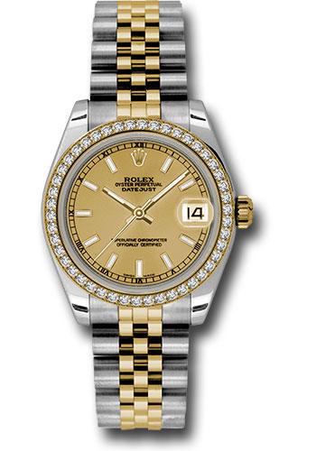 Rolex Datejust 178383 Steel and Yellow Gold 31 46 Diamond Bezel - Champagne Index Dial - Jubilee Bracelet - chij