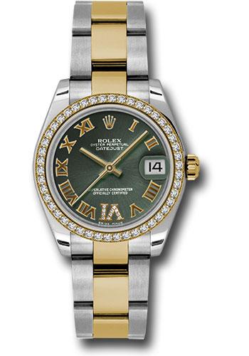 Rolex Datejust 178383 Steel and Yellow Gold 31 46 Diamond Bezel - Olive Green Diamond Roman Vi Roman Dial - Oyster Bracelet - ogdro