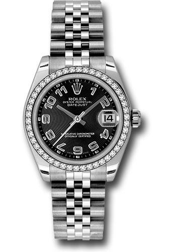 Rolex Datejust 178384 Steel and White Gold 31 46 Diamond Bezel - Black Concentric Circle Arabic Dial - Jubilee Bracelet - bkcaj