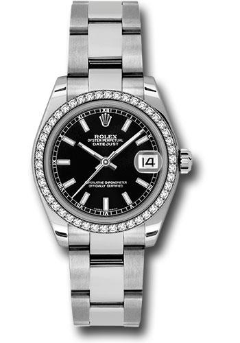 Rolex Datejust 178384 Steel and White Gold 31 46 Diamond Bezel - Black Index Dial - Oyster Bracelet - bkio