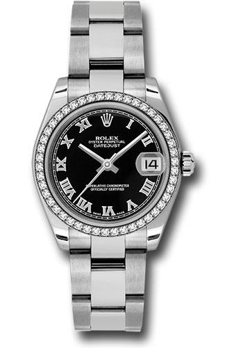 Rolex Datejust 178384 Steel and White Gold 31 46 Diamond Bezel - Black Roman Dial - Oyster Bracelet - bkro