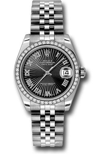 Rolex Datejust 178384 Steel and White Gold 31 46 Diamond Bezel - Black Sunbeam Roman Dial - Jubilee Bracelet - bksbrj