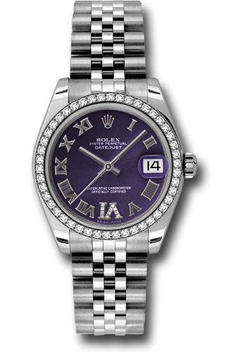 Rolex Datejust 178384 Steel and White Gold 31 46 Diamond Bezel - Purple Diamond Roman Vi Roman Dial - Jubilee Bracelet - pdrj